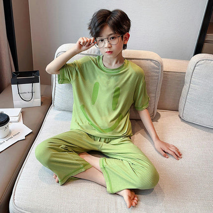 Medium and Large Boys' Pajamas 2-Piece Set Modal Home Clothes Round Neck Loose Pajamas Set