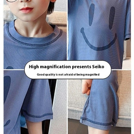 Medium and Large Boys' Pajamas 2-Piece Set Modal Home Clothes Round Neck Loose Pajamas Set