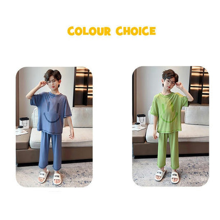 Medium and Large Boys' Pajamas 2-Piece Set Modal Home Clothes Round Neck Loose Pajamas Set