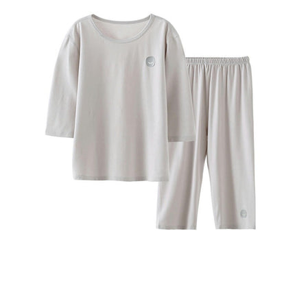 Children's Pajama Set-Summer Thin Boys and Girls Solid Color Three-quarter Sleeve Home Clothes