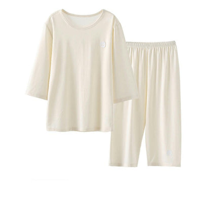 Children's Pajama Set-Summer Thin Boys and Girls Solid Color Three-quarter Sleeve Home Clothes