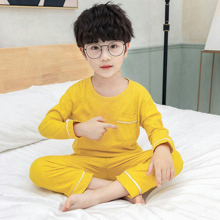 Children's Pajamas-Spring and Autumn Long Sleeve Unisex Middle and Large Children's Home Clothes Set