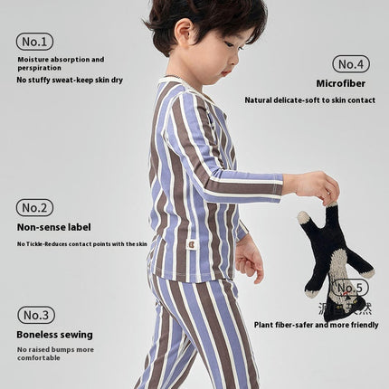 Boys' Pajamas 2-piece Set - Cotton Colorblock Striped Home Clothes Long Sleeve Long Pants Set 1