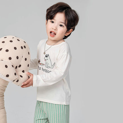 Boys' Home Clothes Set - Cute Long Sleeve Cartoon Bear Pajamas 2-Piece Set