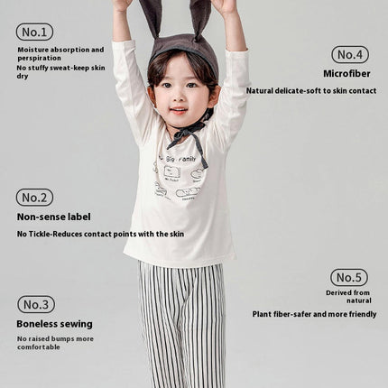 Boys' Home Clothes Set - Cute Long Sleeve Cartoon Bear Pajamas 2-Piece Set