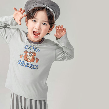 Boys' Home Clothes Set - Cute Long Sleeve Cartoon Bear Pajamas 2-Piece Set