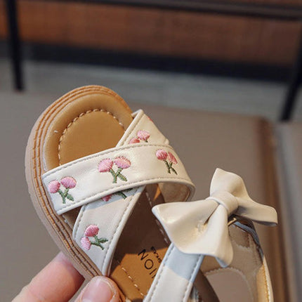 Summer Sandal for Girls Embroidered Walking Faux Leather Sandals
