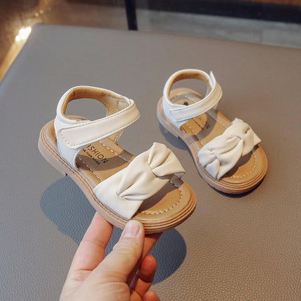 Little Girl Sandals Open Air Pleated Design Flat Casual Faux Leather Sandals