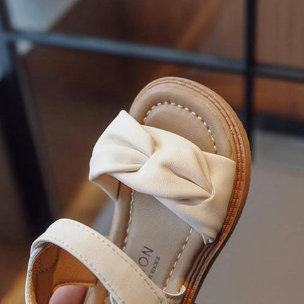 Little Girl Sandals Open Air Pleated Design Flat Casual Faux Leather Sandals