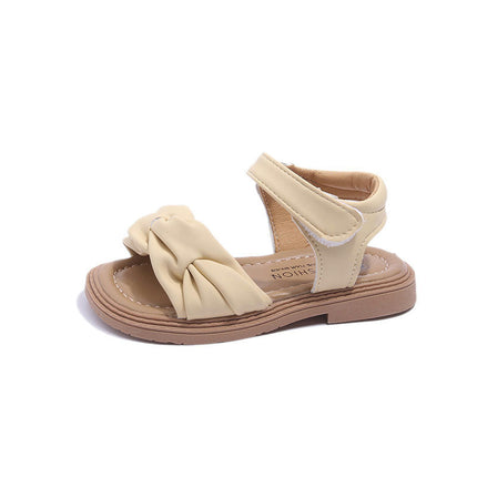 Little Girl Sandals Open Air Pleated Design Flat Casual Faux Leather Sandals