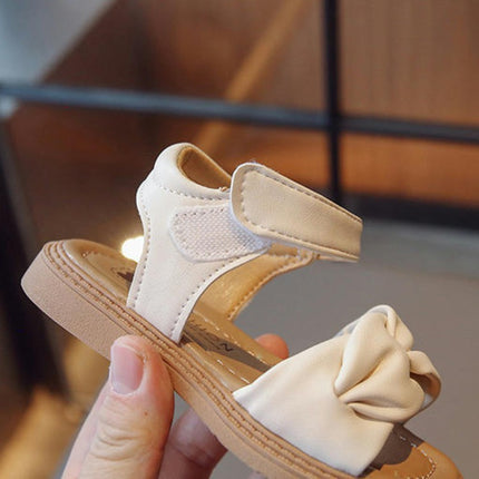Little Girl Sandals Open Air Pleated Design Flat Casual Faux Leather Sandals