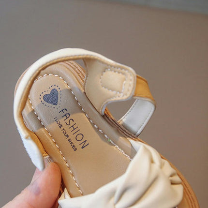 Little Girl Sandals Open Air Pleated Design Flat Casual Faux Leather Sandals