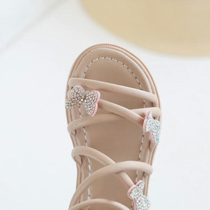 Little Girls Butterfly Crystal Cross Strap Open Toe Zipper Faux Leather Roman Sandals