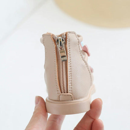 Little Girls Butterfly Crystal Cross Strap Open Toe Zipper Faux Leather Roman Sandals