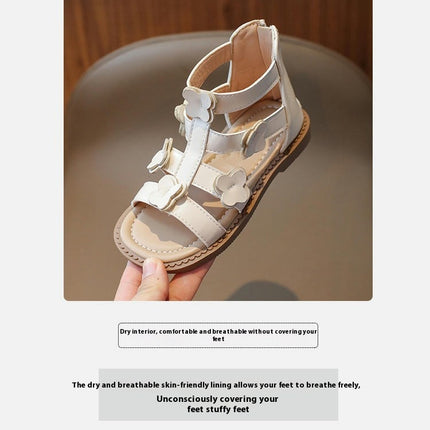 Toddler Girls Sandals Summer Flowers Flat Faux Leather Roman Sandals