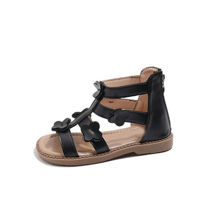 Toddler Girls Sandals Summer Flowers Flat Faux Leather Roman Sandals