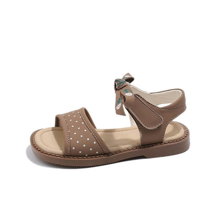Kids Girl Sandals Flower Embroidery Bow Summer Set Flat Faux Leather Sandals
