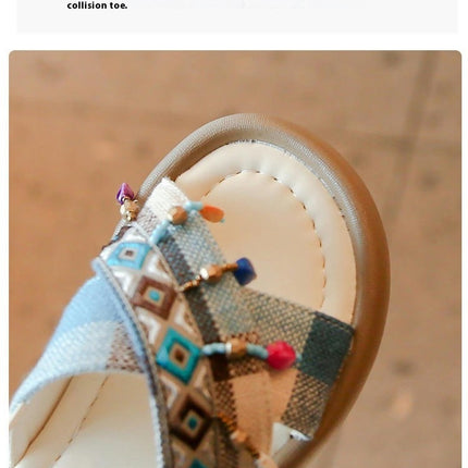 Little Girls Boho Tassel Sandals Greek Stylish Sandals Open Toed Faux Leather Sandals