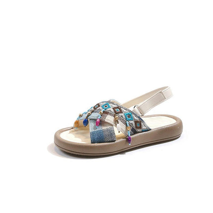 Little Girls Boho Tassel Sandals Greek Stylish Sandals Open Toed Faux Leather Sandals