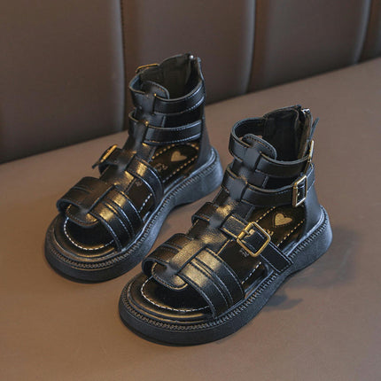 Little Girls Roman Flat Sandals Summer Fashion Faux Leather Beach Sandals