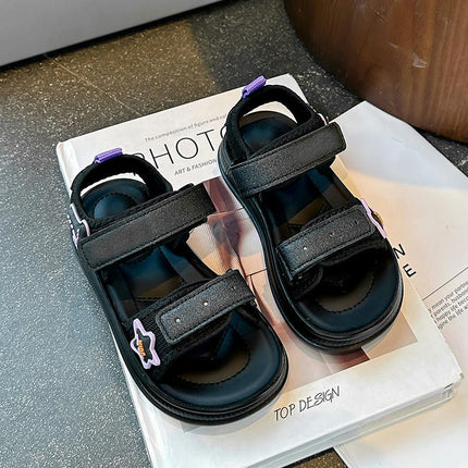 Little Girl Sandals Lightweight Open Toe Adjustable Summer Faux Leather Sandals