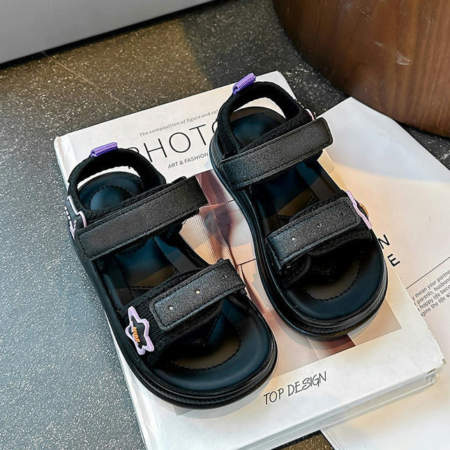 Little Girl Sandals Lightweight Open Toe Adjustable Summer Faux Leather Sandals