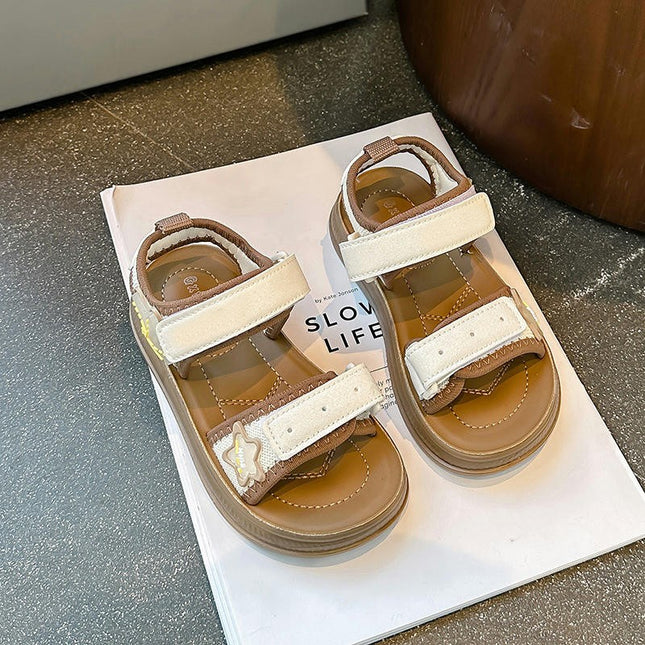 Little Girl Sandals Lightweight Open Toe Adjustable Summer Faux Leather Sandals