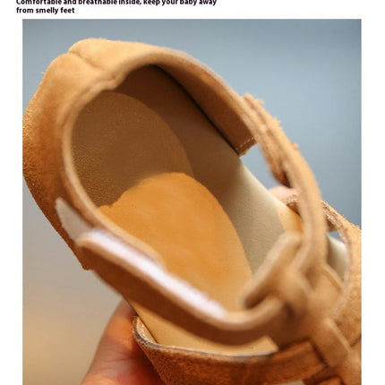 Girl Summer Sandals Faux Leather Princess Flat Open Toe Sandals