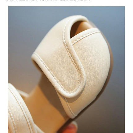 Girl Summer Sandals Faux Leather Princess Flat Open Toe Sandals