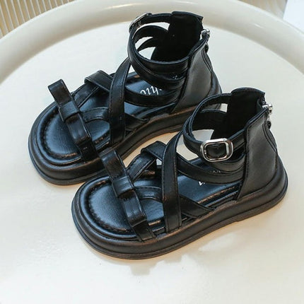 Little Girls Casual Sandals Faux Leather Sandals with Heel Zipper