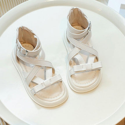 Little Girls Casual Sandals Faux Leather Sandals with Heel Zipper