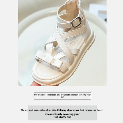 Little Girls Casual Sandals Faux Leather Sandals with Heel Zipper