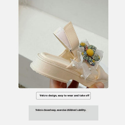 Girls Sandals Open Toe Cute Flower Flats Cross Strappy Summer Faux Leather Sandals