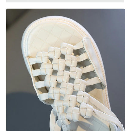 Girls Faux Leather Sandals Open Toe Cute Woven Flats Summer Sandals
