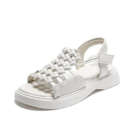 Girls Faux Leather Sandals Open Toe Cute Woven Flats Summer Sandals