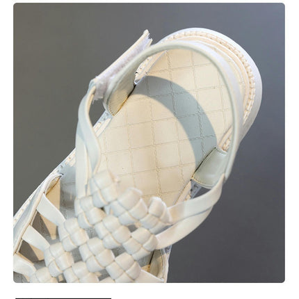 Girls Faux Leather Sandals Open Toe Cute Woven Flats Summer Sandals