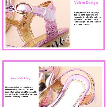 Little Girls Shiny Diamond Princess Sandals Low heel Bowknot Faux Leather Sandals