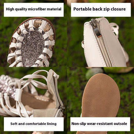 Toddler Girls Sandals Faux Leather Braided Sandals with Heel Zipper
