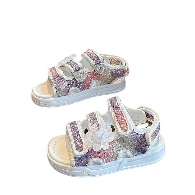 Little Girls Sport Sandals Summer Bling Sequins Open Toe Faux Leather Sandals
