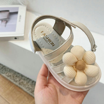 Little Girls Floral Roman Sandals Summer Flat Open Toe Ankle Faux Leather Sandals
