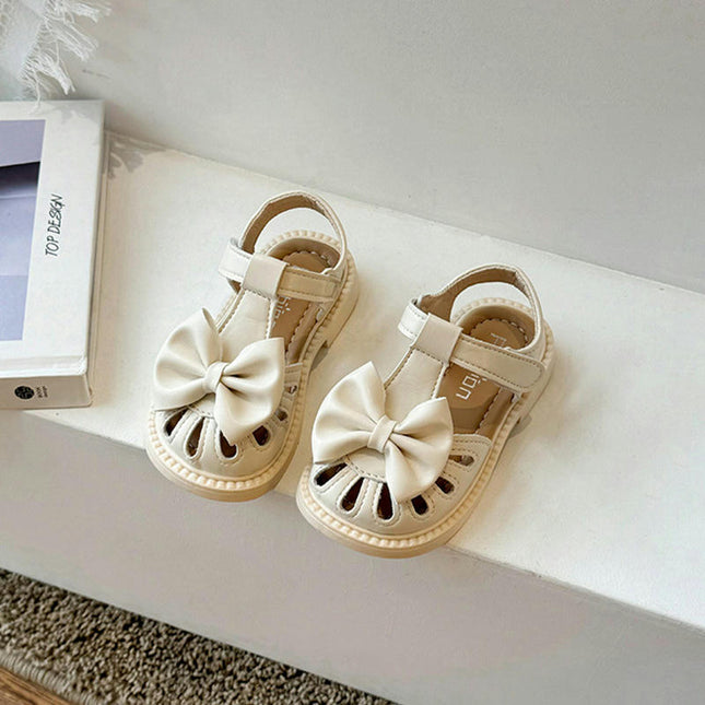 Summer Toddler Girl Sandals Half Open Toes Bow Princess Party Faux Leather Sandals