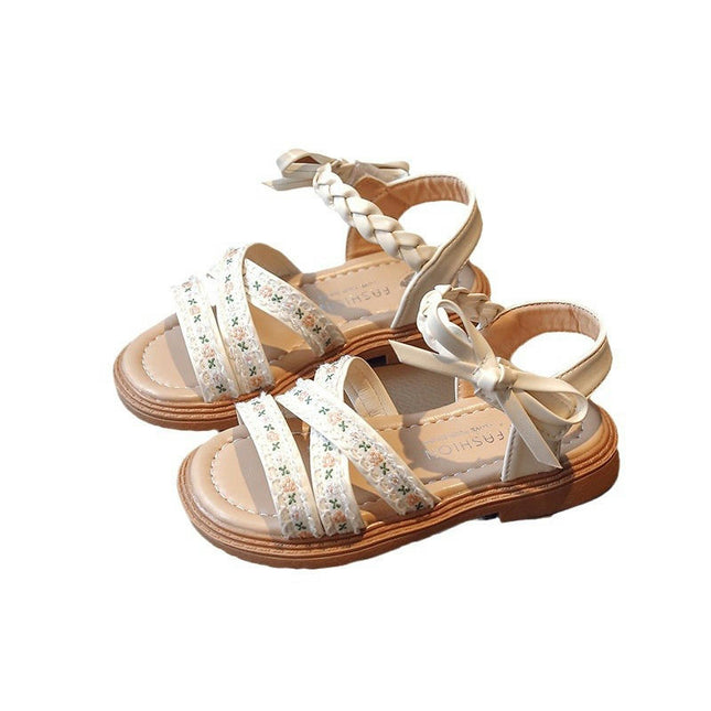 Beach Kids Girls Sandals Summer Soft Sole Embroidered Faux Leather Sandals