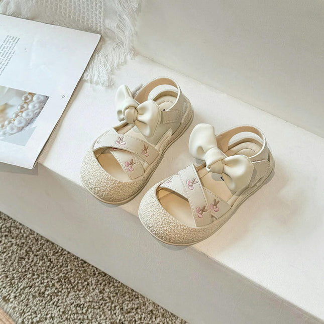 Little Girls Summer Embroidered Flower Shoes Princess Faux Leather Sandals