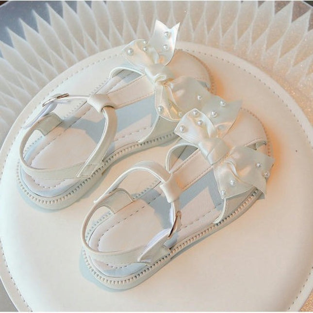 Summer Kids Girl Sandals Half Open Toes Bow Princess Party Faux Leather Sandals