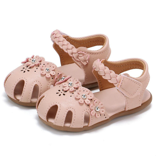 Little Girls Soft Half Open Toe Princess Flat Princess Faux Leather Sandals