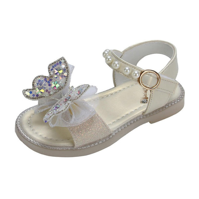 Little Girl Sandals Summer Casual Bow Pearl Faux Leather Sandals