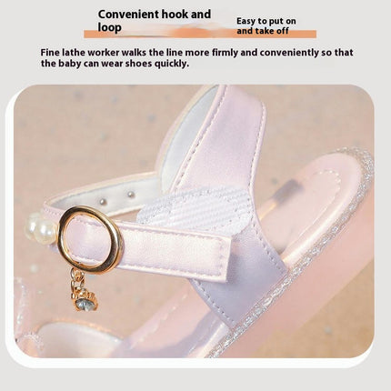 Little Girl Sandals Summer Casual Bow Pearl Faux Leather Sandals
