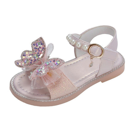 Little Girl Sandals Summer Casual Bow Pearl Faux Leather Sandals