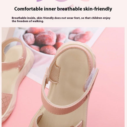 Little Girls Summer Glitter Flower Open Toe Flat Faux Leather Sandals