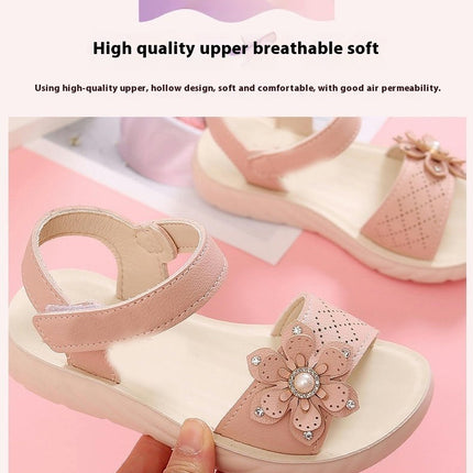 Little Girls Summer Glitter Flower Open Toe Flat Faux Leather Sandals